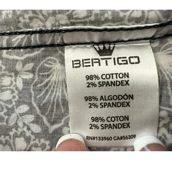 "BERTIGO" Cotton/Spandex Button Down Dress Shirt SZ 3X Blk & Wht Floral Metro - Picture 6 of 11